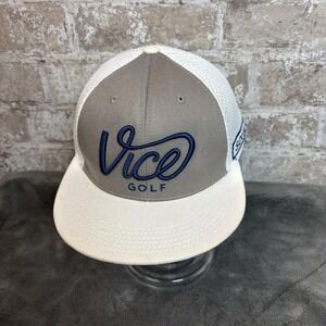 Vice Golf Hat Cap Snap Back Mens Gray White Mesh Trucker Squad Logo Golf